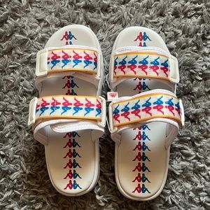Kappa 222 Banda Aster 3 White/Fuchsia/Blue Unisex Slides ✨HP✨